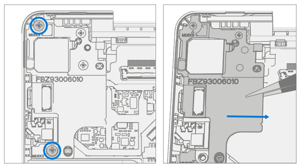 Screenshot that shows removing two left bracket screws from metal bracket.