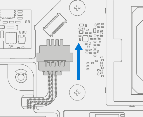 Screenshot that shows reconnecting speaker cable into motherboard socket using spudger assistance.