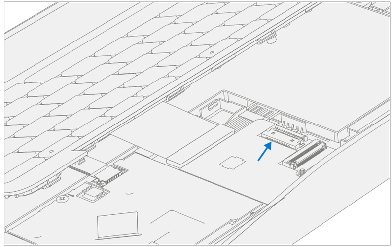 Screenshot that shows the battery cable being disconnected from the PCBA while the C-Cover is held at a 45-degree angle.