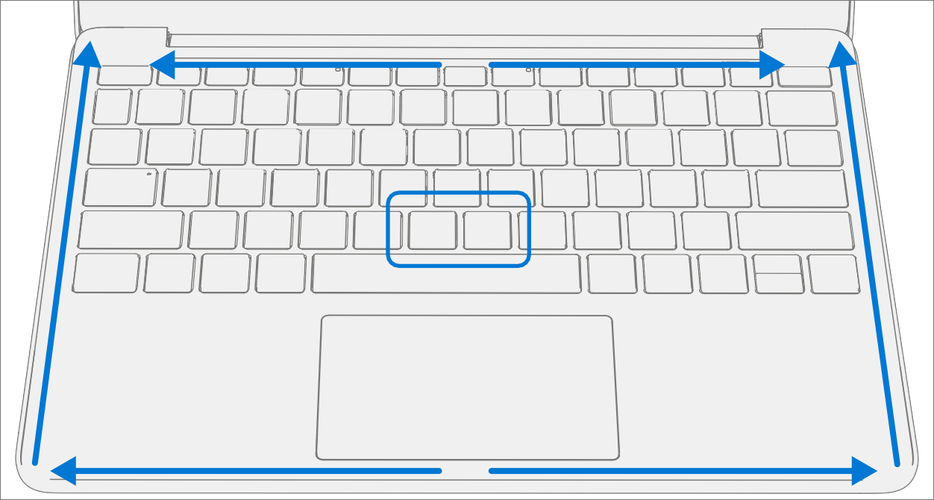 Screenshot that shows pressing along the edges and keyboard center to engage C-Cover snaps and keyboard hook.