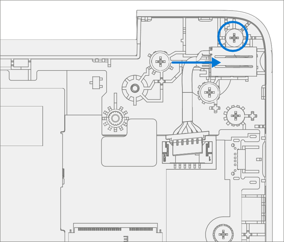 Screenshot that shows the new DC power port aligned in the D-Bucket with screw installed.