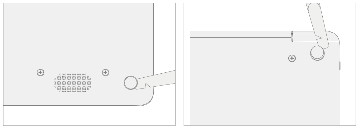 Screenshot that shows using a plastic spudger to lift a non-skid foot from the D-Bucket recess.
