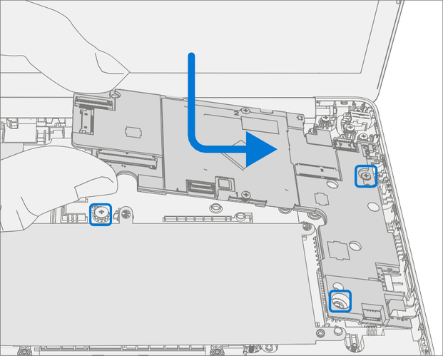 Screenshot that shows the replacement PCBA aligned on locating posts with ports centered in chassis openings.