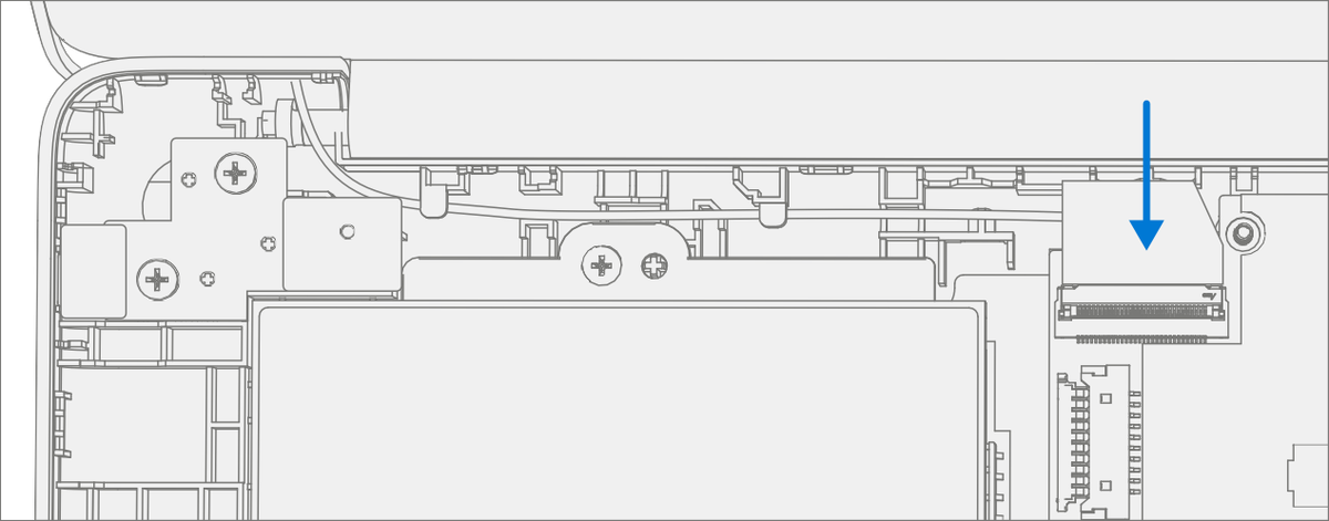 Screenshot that shows the AB-Cover cable fully seated and latch closed on the PCBA connector.