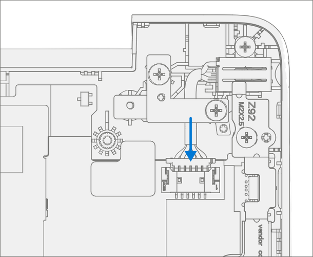 Screenshot that shows the DC power cable reconnected to the PCBA power header.