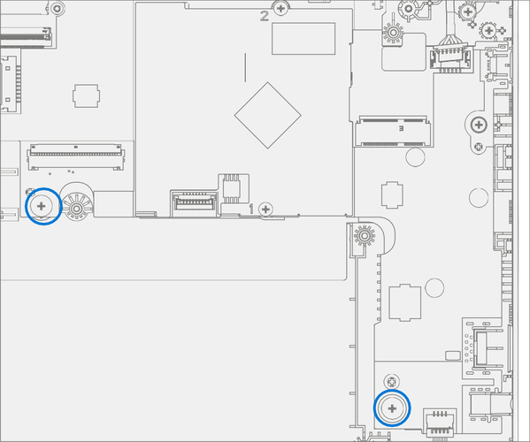 Screenshot that shows removing the two motherboard (PCBA) screws during D-Bucket disassembly.