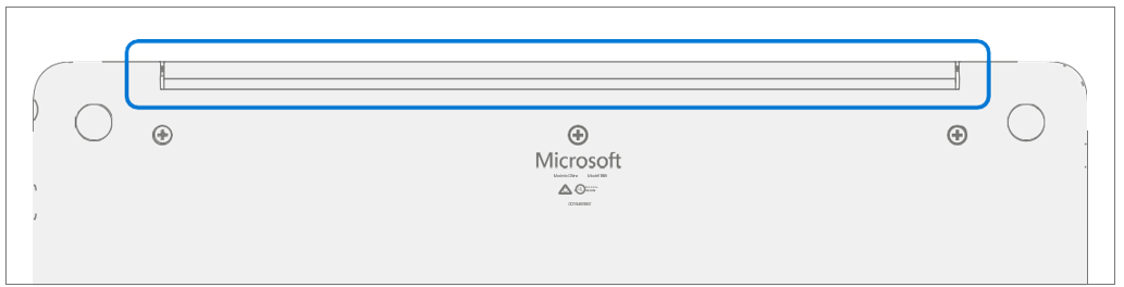 Screenshot that shows fingers releasing D-Bucket snaps along the back edge between the display hinges.