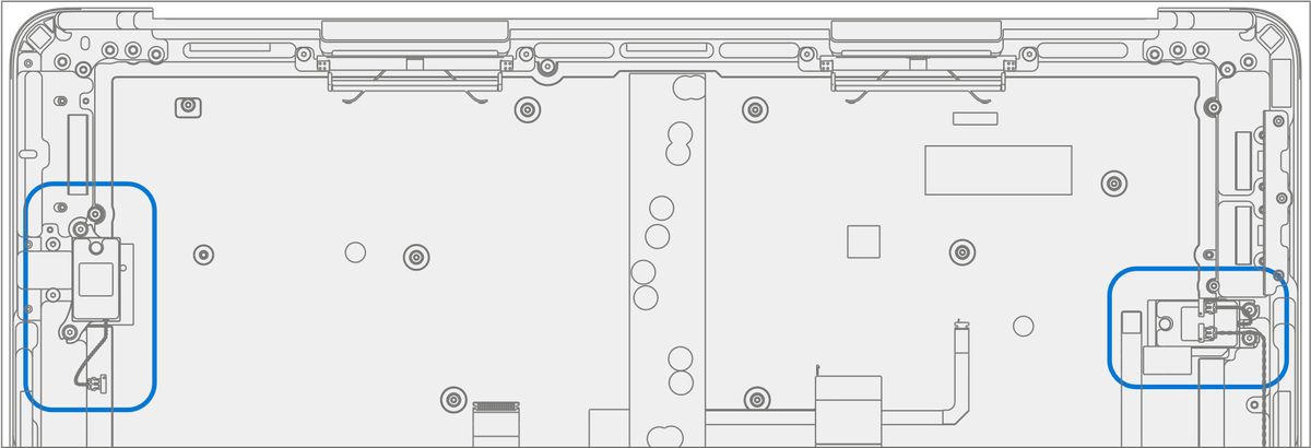 Diagram showing installation of the tweeters onto the new keyboard assembly with screw locations