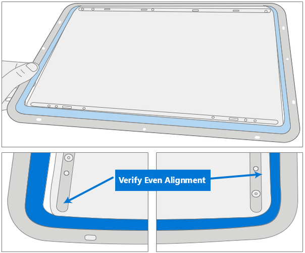Diagram showing placement of the new cosmetic plate adhesive-side down with clear liners removed
