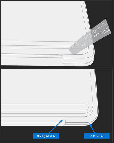 Diagram showing a 0.4 mm thickness gauge being used to verify gap spacing around the cosmetic plate edges