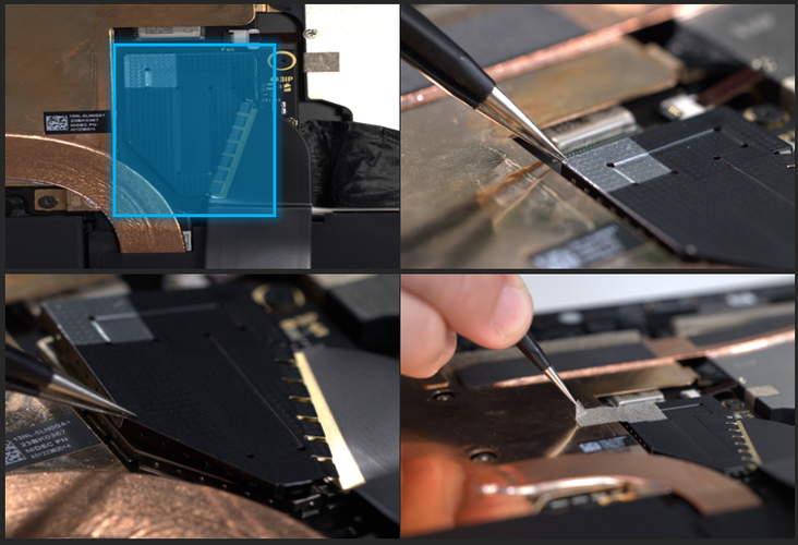 Screenshot that shows removing metallic tape from display connector shield lid