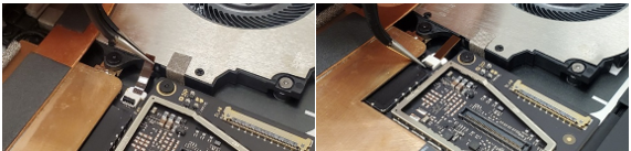 Screenshot that shows fan FPC fully inserted with white alignment lines hidden