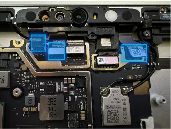Screenshot that shows reconnecting three camera FPCs to motherboard headers