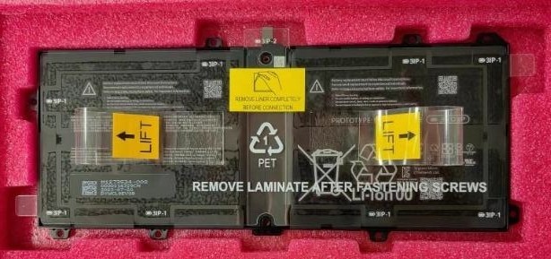 Screenshot that shows new battery seated in enclosure using handling loops for placement.