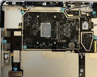 Screenshot that shows screw locations for Intel-only motherboard before removal.
