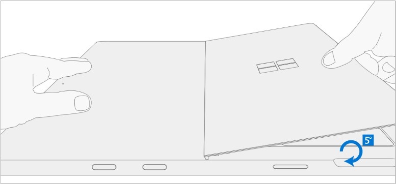 Screenshot that shows slight rotation of the kickstand (~5 degrees) to free the threaded bosses from the hinge recesses.