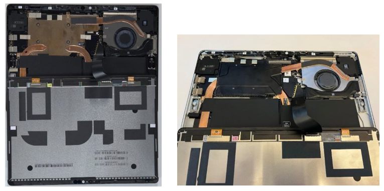 Screenshot that shows comparative top-edge adhesive condition between two Surface Pro editions during separation.
