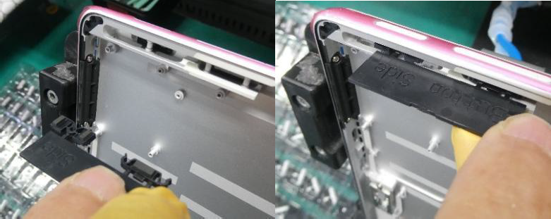 Screenshot that shows button retention clip oriented with 'Button Side' text facing top edge before pressing into place.