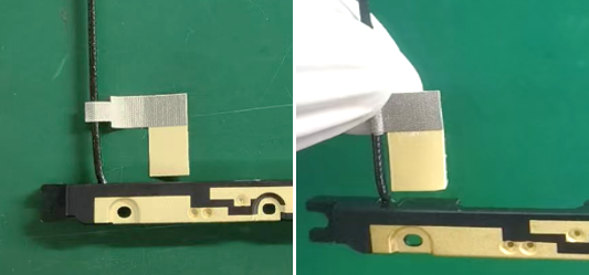 Photo that shows applying new antenna cable tape to the antenna cable.