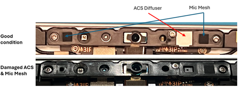Screenshot that shows a close-up of the device interior near the microphone deck.