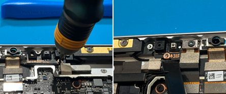 Photo that shows a close-up of the display connector area on the motherboard.