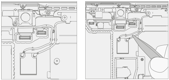 Screenshot that shows installing the Wi-Fi antennas onto their connectors and routing wires into hold posts.