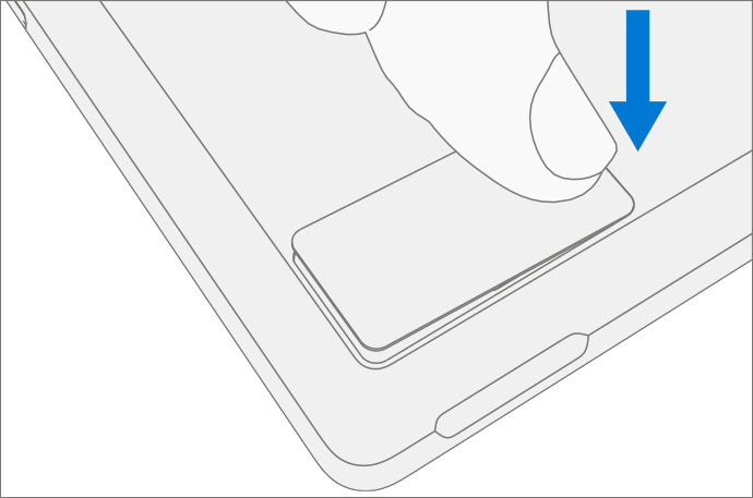 Screenshot that shows pressing down on the rSSD door to pop it open and lifting it out.