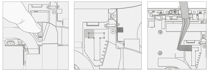 Screenshot that shows connecting the display FPC on the reverse side and installing the shield during alternate installation.