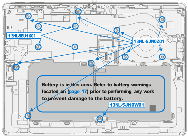 Screenshot that shows the location of the 14 thermal module screws to be removed.