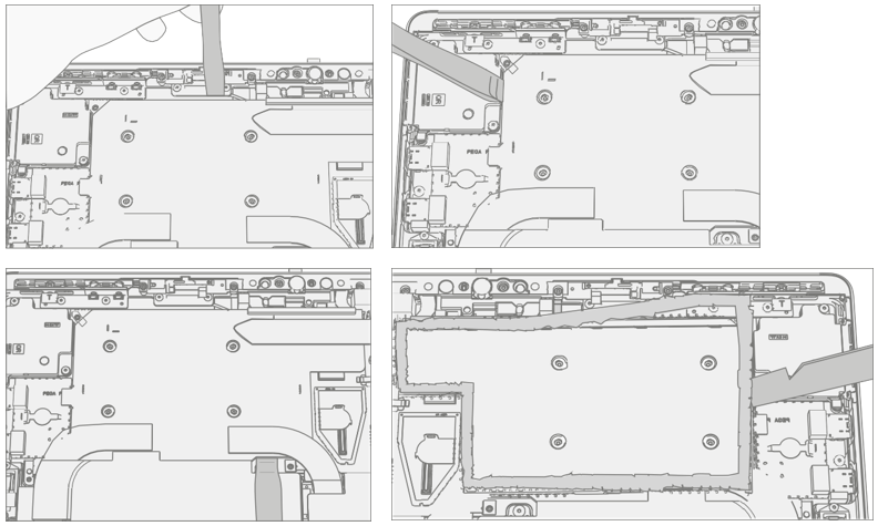 Screenshot that shows lifting the thermal module and fan from the chassis after applying light pressure to the copper shield.