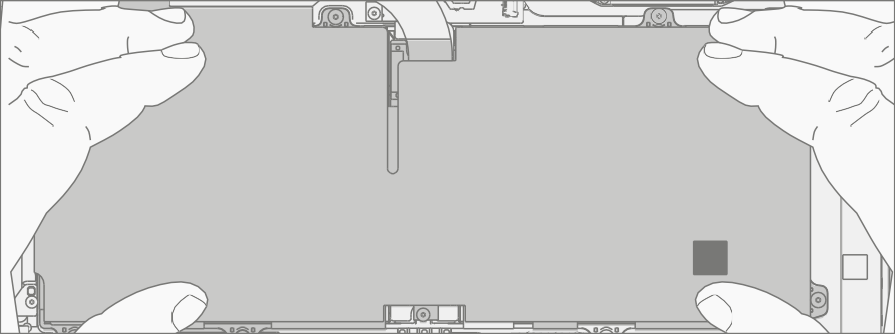 Screenshot that shows lifting the battery out of the chassis using two gloved hands.