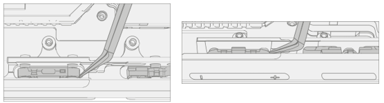 Screenshot that shows levering up the button clips with a plastic spudger or tweezers until they pop out.
