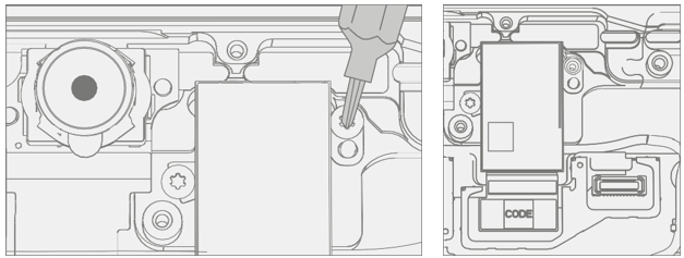 Screenshot that shows removing the rear camera screws and lifting the camera with a spudger.
