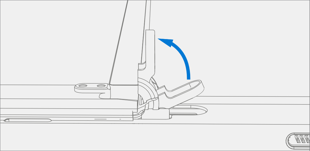 Screenshot that shows pushing hinge barrels upward from thirty to ninety degrees with finger support.