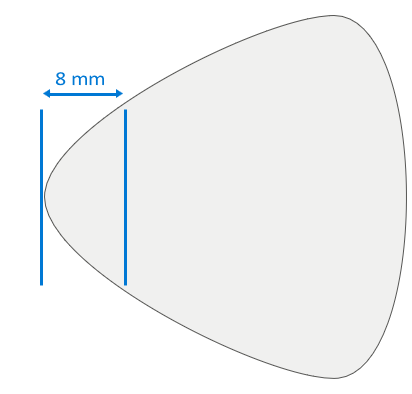 Screenshot that shows an 8 mm depth mark drawn on an iFixit pick using a metric ruler.