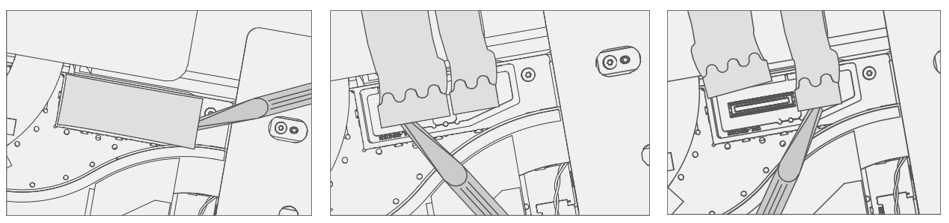 Screenshot that shows removal of the shield and exposure of TDM FPC connectors.