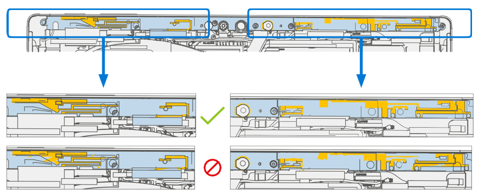 Screenshot that shows acceptable antenna deck gold trace condition on an LTE device