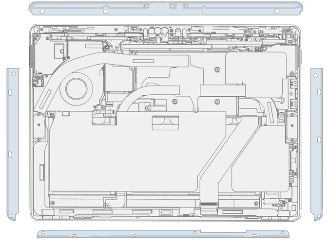 Screenshot that shows alternate method PSA strips aligned on IBC outline prior to speaker mesh application.