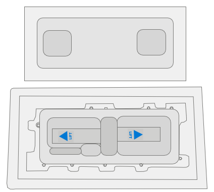 Diagram of foam lid removed revealing protected replacement battery inside packaging.