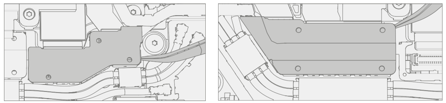 Diagram of tweezers peeling corner of camera deck shielding for removal.