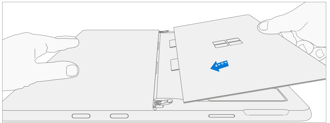 Screenshot that shows partially inserted replacement kickstand foam tabs about three-quarters seated.