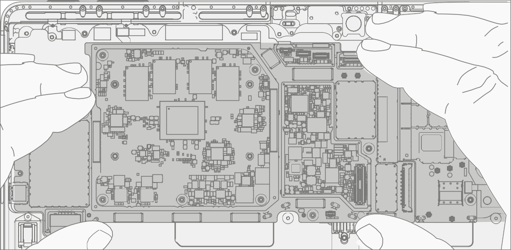 Screenshot that shows two-handed lift removing motherboard from chassis.