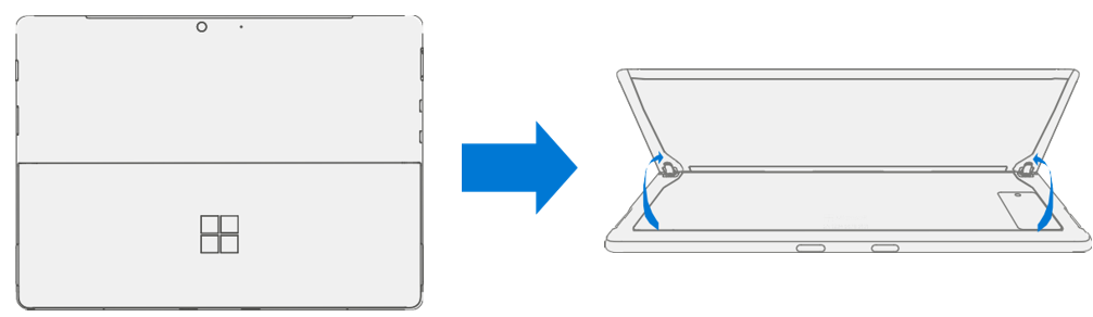 Diagram of device with kickstand extended for rSSD and SIM swap preparation.