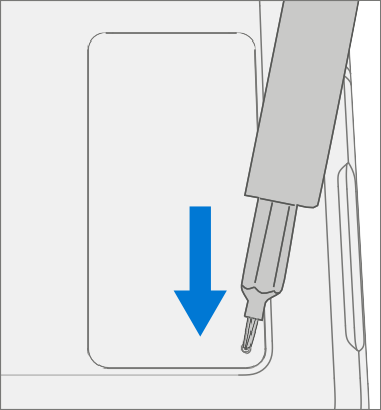 Screenshot that shows SIM eject tool depressing rSSD door release during swap.