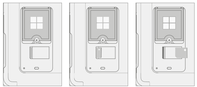 Diagram of partially ejected SIM card being pushed outward for removal.