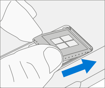 Screenshot that shows technician inserting customer rSSD into new device at shallow angle.