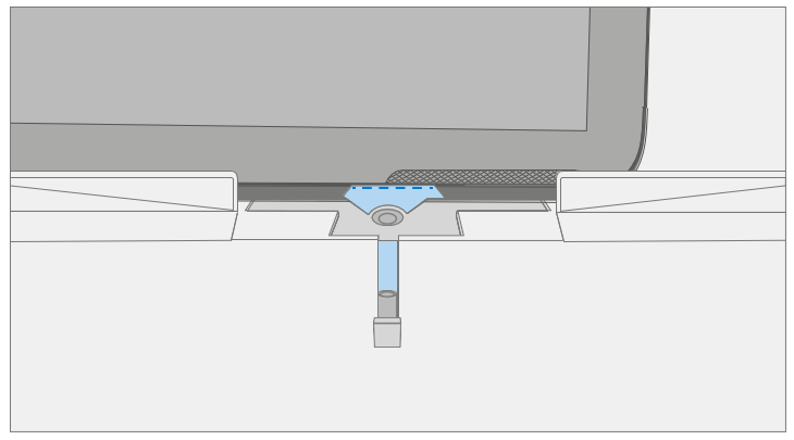 Diagram of hands drawing right edge through debonding track for adhesive cut.