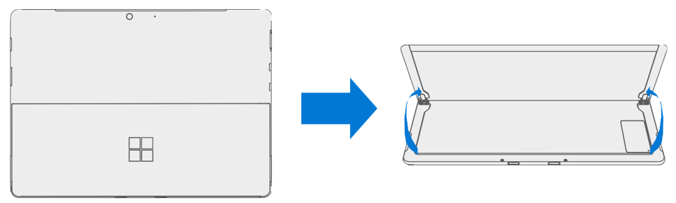 Screenshot that shows the kickstand extended to roughly 90 degrees while the device rests screen-down on an ESD-safe mat.
