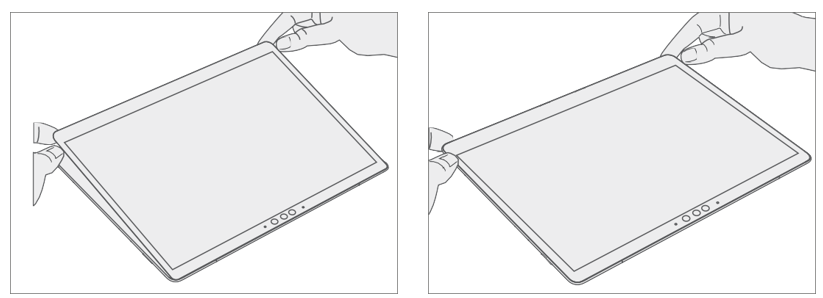 Diagram of toe-in alignment along top edge before lowering display flush onto chassis.