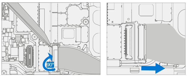 Screenshot that shows Surflink cable latch released and cable peeling from light adhesive.